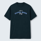 WOFF dark navy blue 100% cotton crew neck t-shirt with "ALPHA MODE" and "woff" graphic print.
