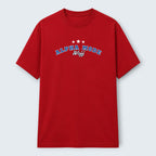 WOFF red 100% cotton crew neck t-shirt with "ALPHA MODE" and "woff" graphic print