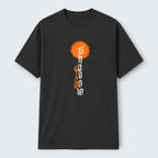 WOFF unisex classic crew t-shirt in black, 100% cotton, with a vertical orange and white graphic print.