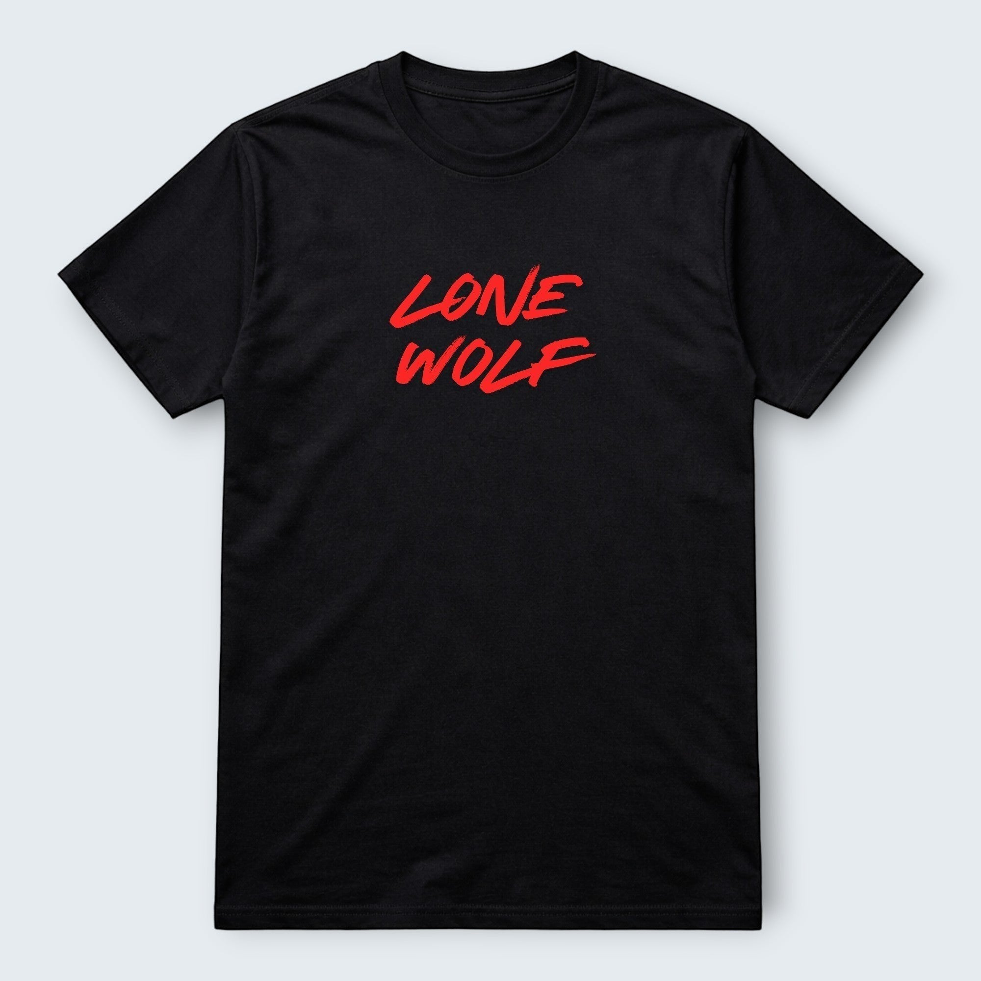 WOFF black 100% cotton crew neck t-shirt with red 'LONE WOLF' graphic print. Regular unisex fit.