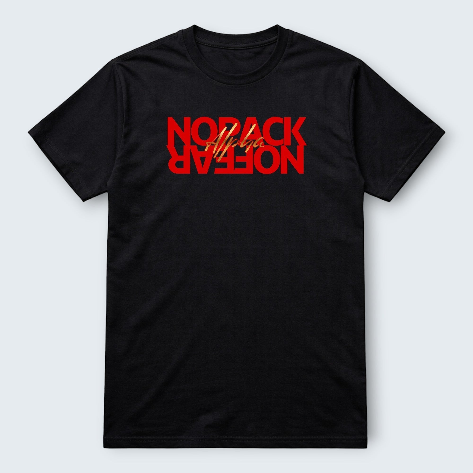 WOFF black 100% cotton t-shirt with red 'NO FEAR ALPHA' graphic print. Regular unisex fit.