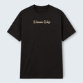 WOFF black 100% cotton crew neck t-shirt with "Warrior Wolf" text graphic on chest.