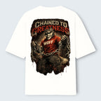 WOFF white oversized cotton t-shirt featuring a Chained to Greatness wolf graphic print on the back