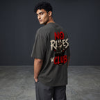 WOFF unisex oversized charcoal grey cotton t-shirt with No Rules Club wolf graphic print on the back