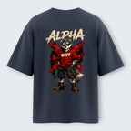 WOFF unisex oversized charcoal cotton t-shirt featuring a graphic print of a wolf character on the back