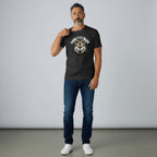 WOFF black 100% cotton crew neck t-shirt with a fierce wolf graphic and "GHOSTSTRIDE" text.