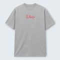 WOFF grey 100% cotton crew neck t-shirt with pink embroidered 'Whelp' logo on chest. Unisex regular fit.