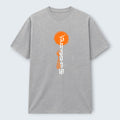 WOFF unisex classic crew t-shirt in heather grey 100% cotton with a vertical orange and white graphic print.