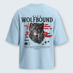 WOFF unisex light blue oversized terry cotton t-shirt with Wolfbound graphic print on the back