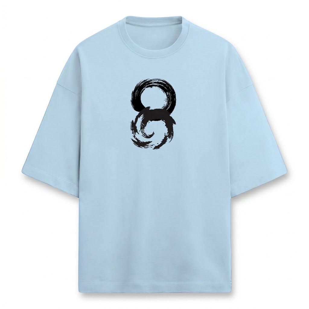 WOFF light blue oversized unisex terry-knit t-shirt with a black brushstroke graphic on the chest.
