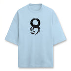 WOFF light blue oversized unisex terry-knit t-shirt with a black brushstroke graphic on the chest.