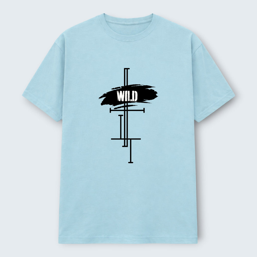 WOFF light blue 100% cotton unisex regular fit t-shirt with black 'WILD' graphic print.