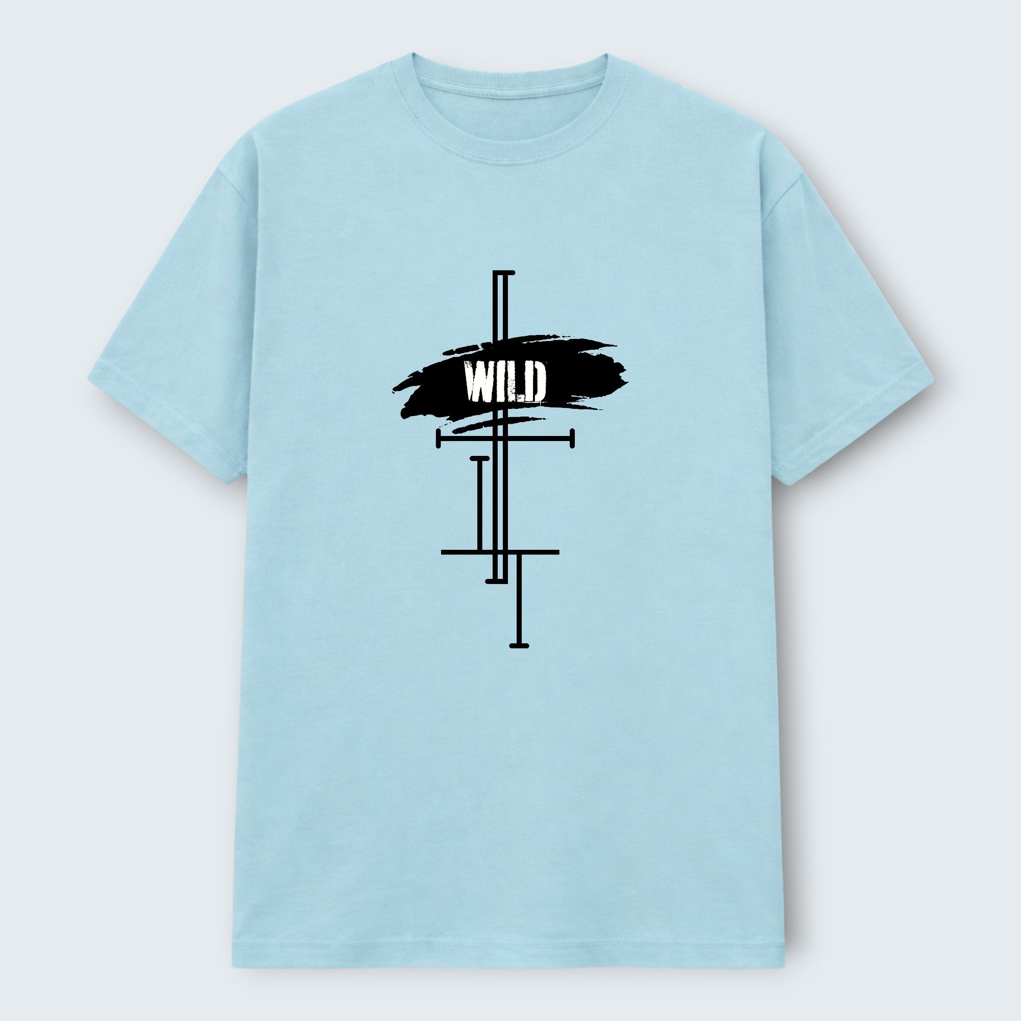 WOFF light blue 100% cotton unisex regular fit t-shirt with black 'WILD' graphic print.