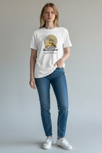 WOFF white 100% cotton unisex regular fit t-shirt with 'Moonwalker' graphic of a wolf sitting before a full moon.