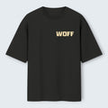 WOFF Territory oversized black cotton t-shirt with a distressed logo print on the chest.