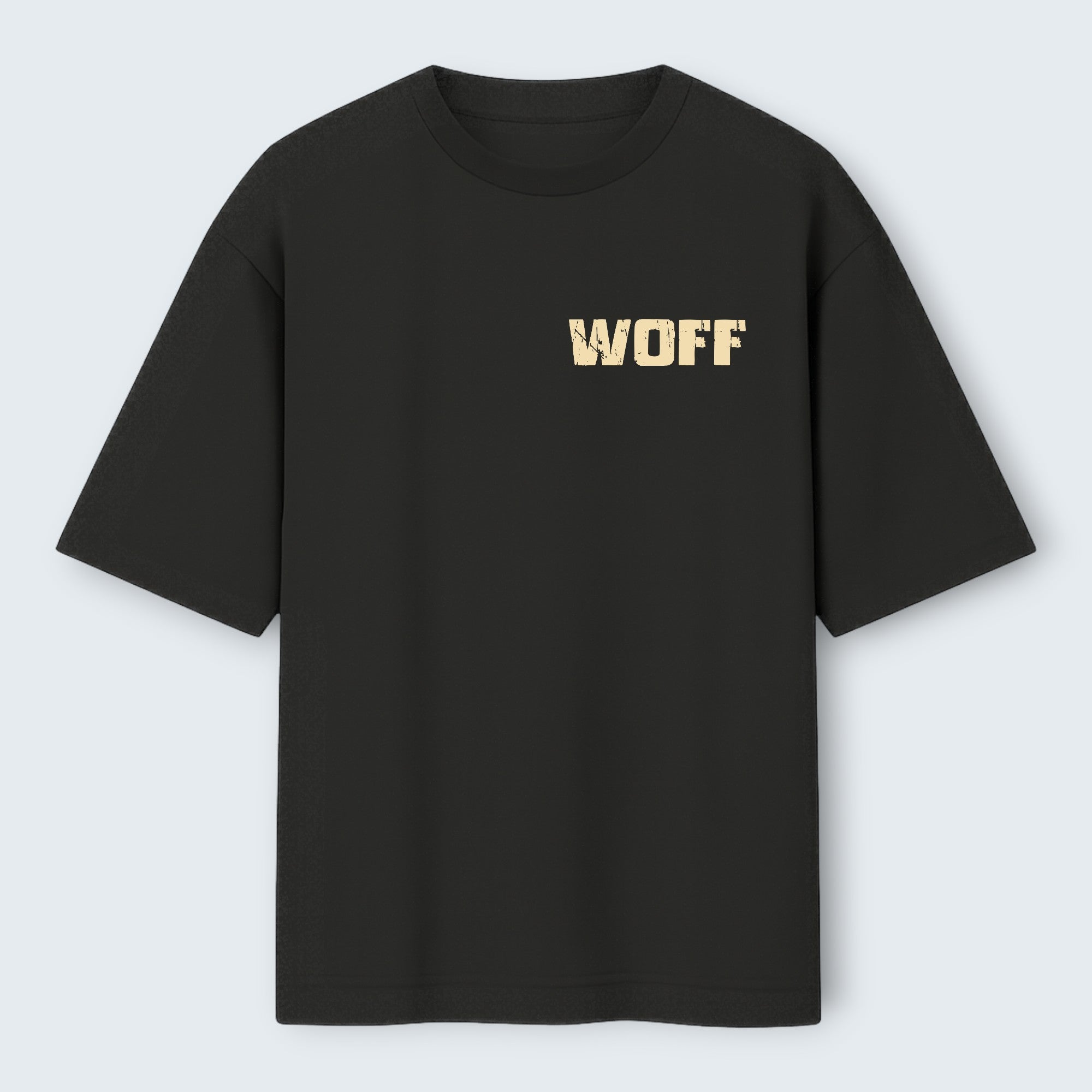 WOFF Territory oversized black cotton t-shirt with a distressed logo print on the chest.