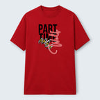 WOFF red 100% cotton crew neck t-shirt with 'Part Time Wolf' graphic and claw design.