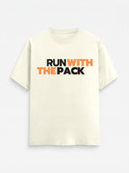 WOFF The Pack Crew T-Shirt in cream cotton with Run With The Pack graphic print in black and orange