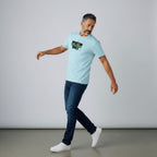 WOFF light blue 100% cotton crew neck t-shirt with "WOLF ON Weekends ONLY NIGHT" graphic print.