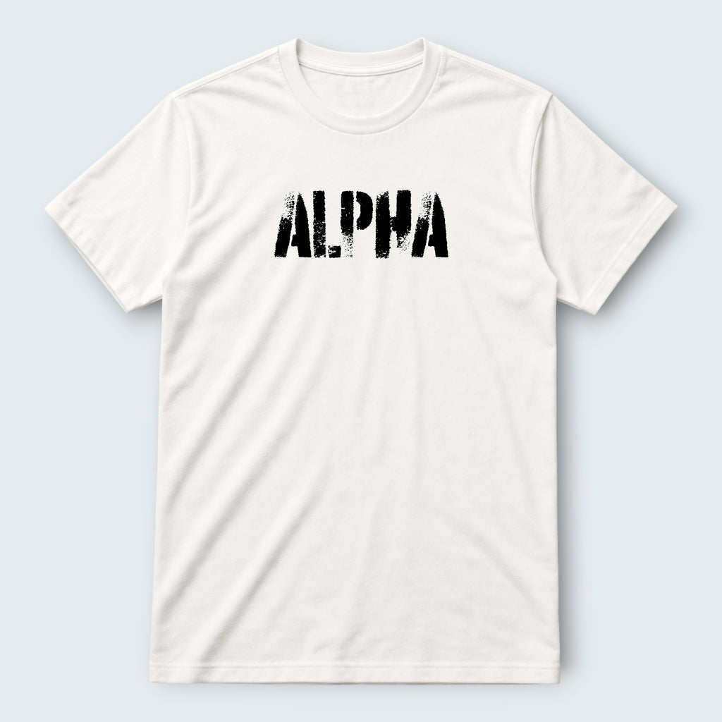 WOFF Wild Alpha Crew T-Shirt in white 100% cotton with black distressed text graphic.