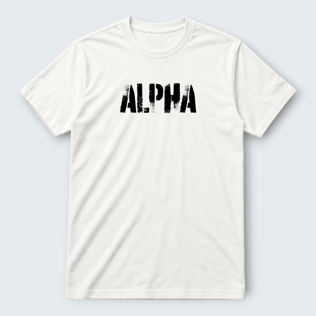 WOFF Wild Alpha Crew T-Shirt in white 100% cotton with black distressed text graphic.