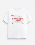 WOFF white cotton crew neck t-shirt featuring a red Stronger As Pack graphic print and 2025 text on the chest.