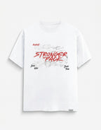 WOFF white cotton crew neck t-shirt featuring a red Stronger As Pack graphic print and 2025 text on the chest.