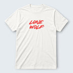 WOFF white 100% cotton crew neck t-shirt with red 'Lone Wolf' graphic print. Unisex regular fit.
