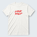 WOFF white 100% cotton crew neck t-shirt with red 'Lone Wolf' graphic print. Unisex regular fit.