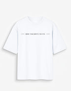 WOFF white oversized cotton t-shirt with black text graphic More Than Meets The Eye on the chest