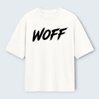 WOFF white oversized cotton t-shirt with black brushstroke logo print on the chest