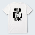 WOFF Wild Alpha crew neck t-shirt in white 100% cotton with a distressed wolf graphic and text.