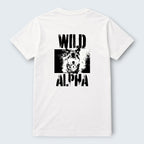 WOFF Wild Alpha crew neck t-shirt in white 100% cotton with a distressed wolf graphic and text.