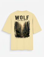 WOFF Wolf Street oversized cotton t-shirt in cream with a forest landscape graphic print on the back